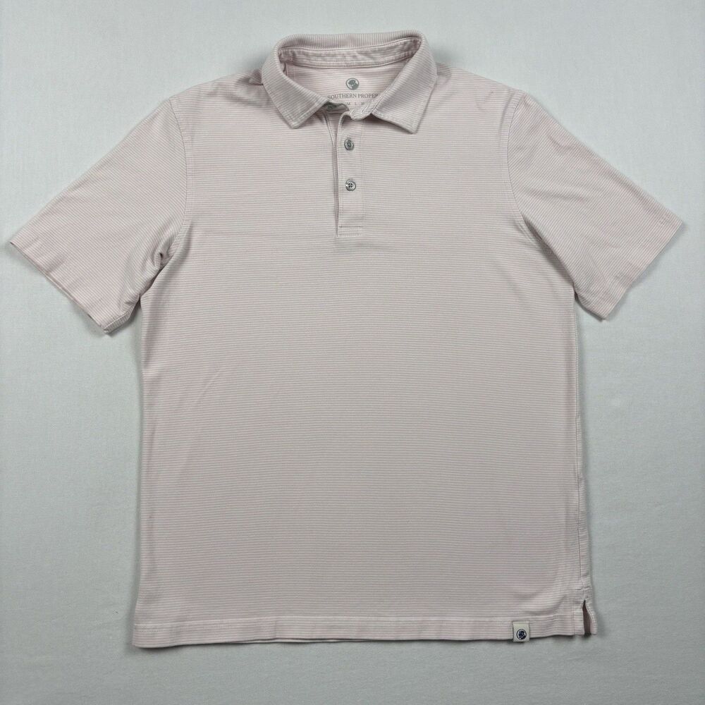 Southern Proper Polo Shirt Mens Small Pink Stripe Short Sleeve Preppy Stretch
